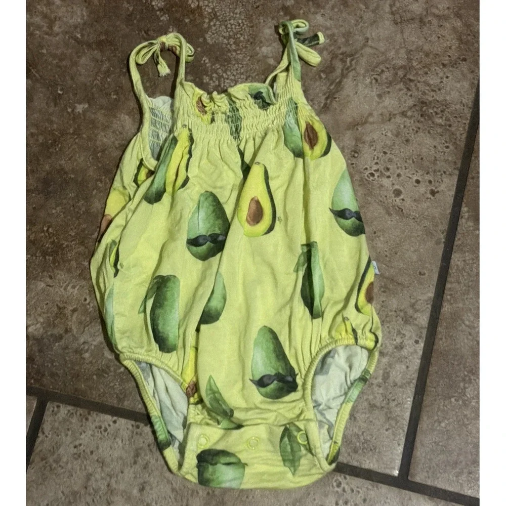 Posh Peanut Baby Girls 0-3 Months Green Avocado Ruffle Romper Outfit Bamboo